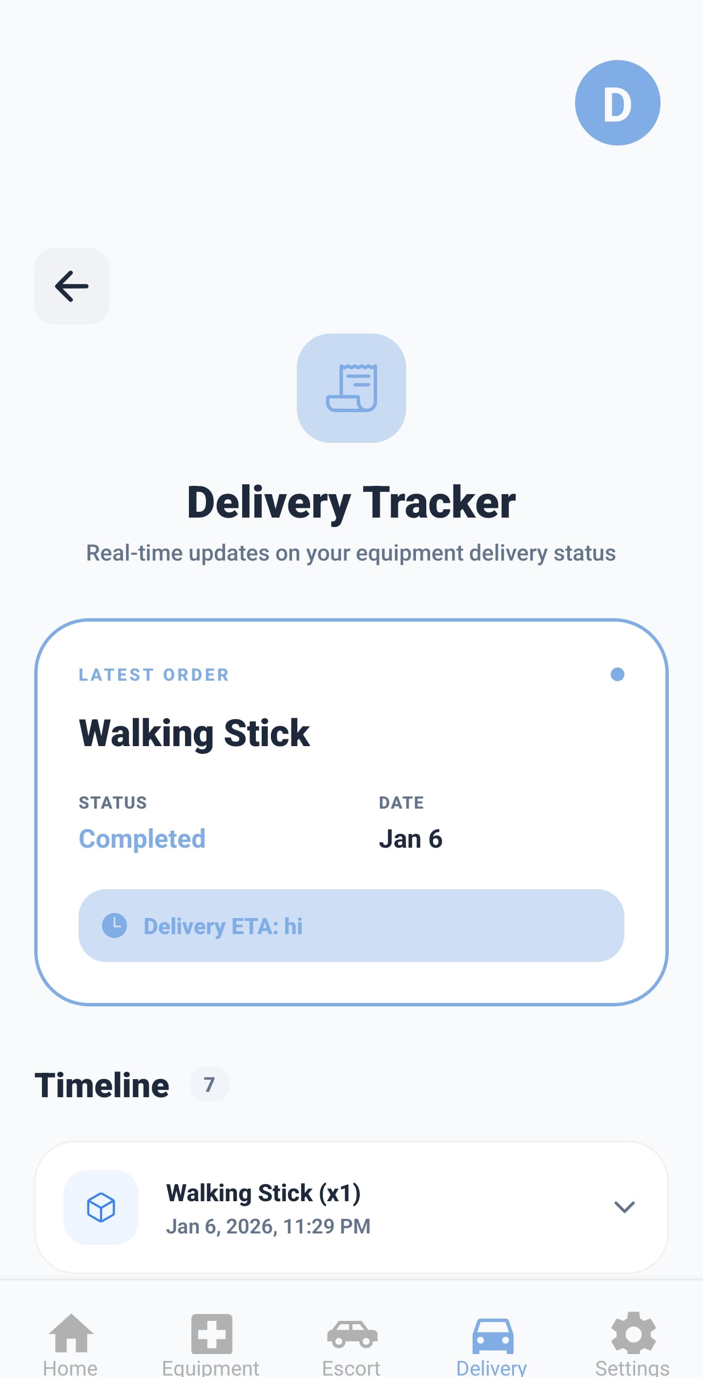 Delivery Screen